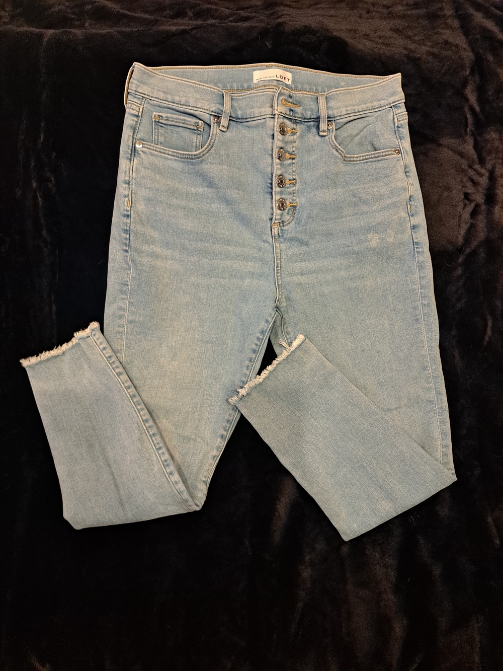 LOFT High-Rise Light Wash Button-Fly Skinny Jeans - Light Blue